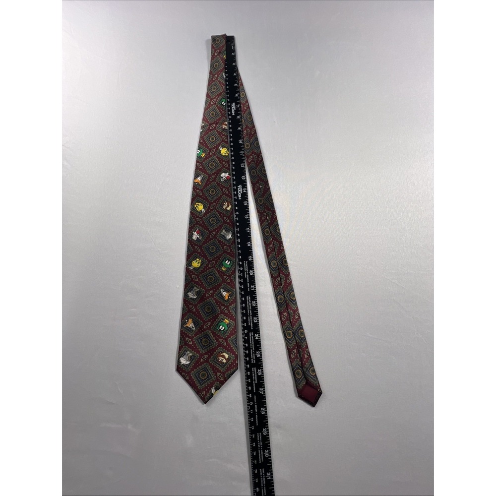 Sky Star Looney Tunes Silk Tie Bugs Bunny Marvin the Martian Burgundy Geometric - Picture 6 of 7